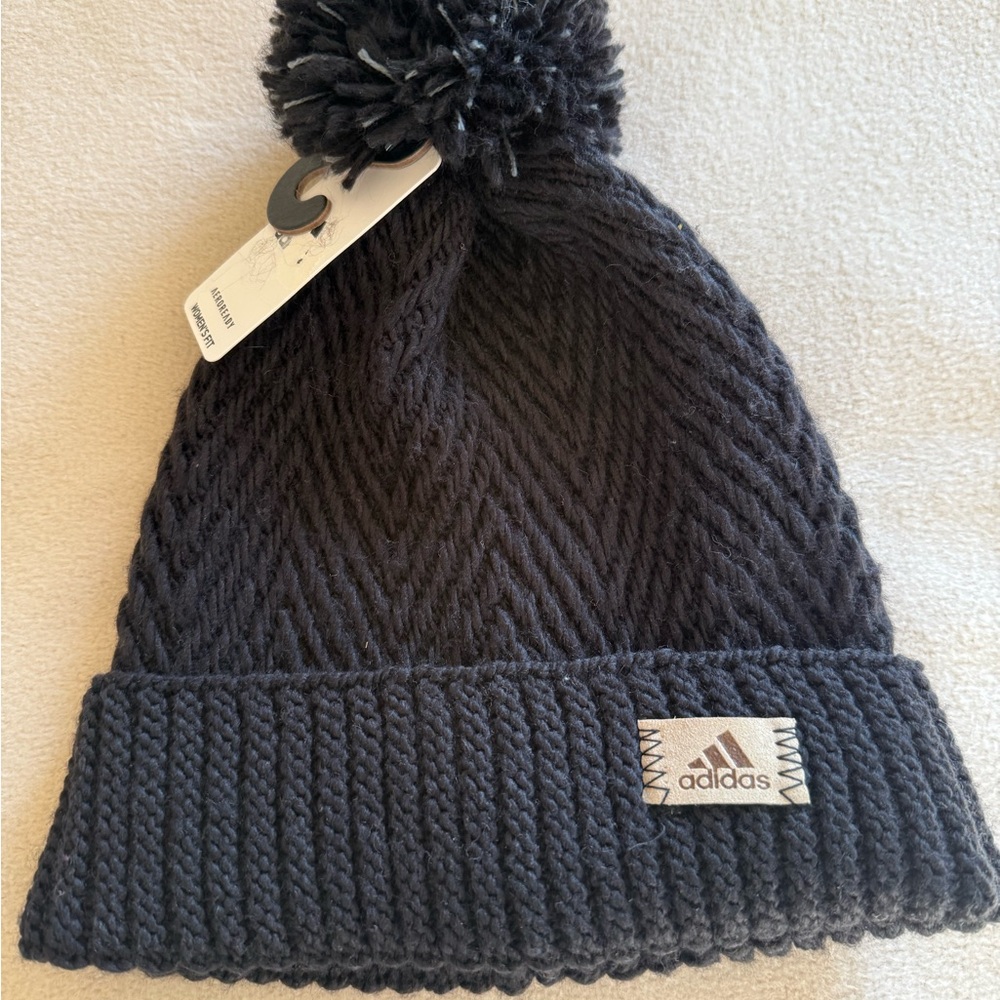 Adidas Women’s Black/Onyx Grey Knit Beanie with Pom-Pom